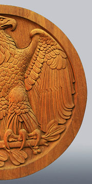 right side of American Colonial Medallion Eagle hand carved with wood